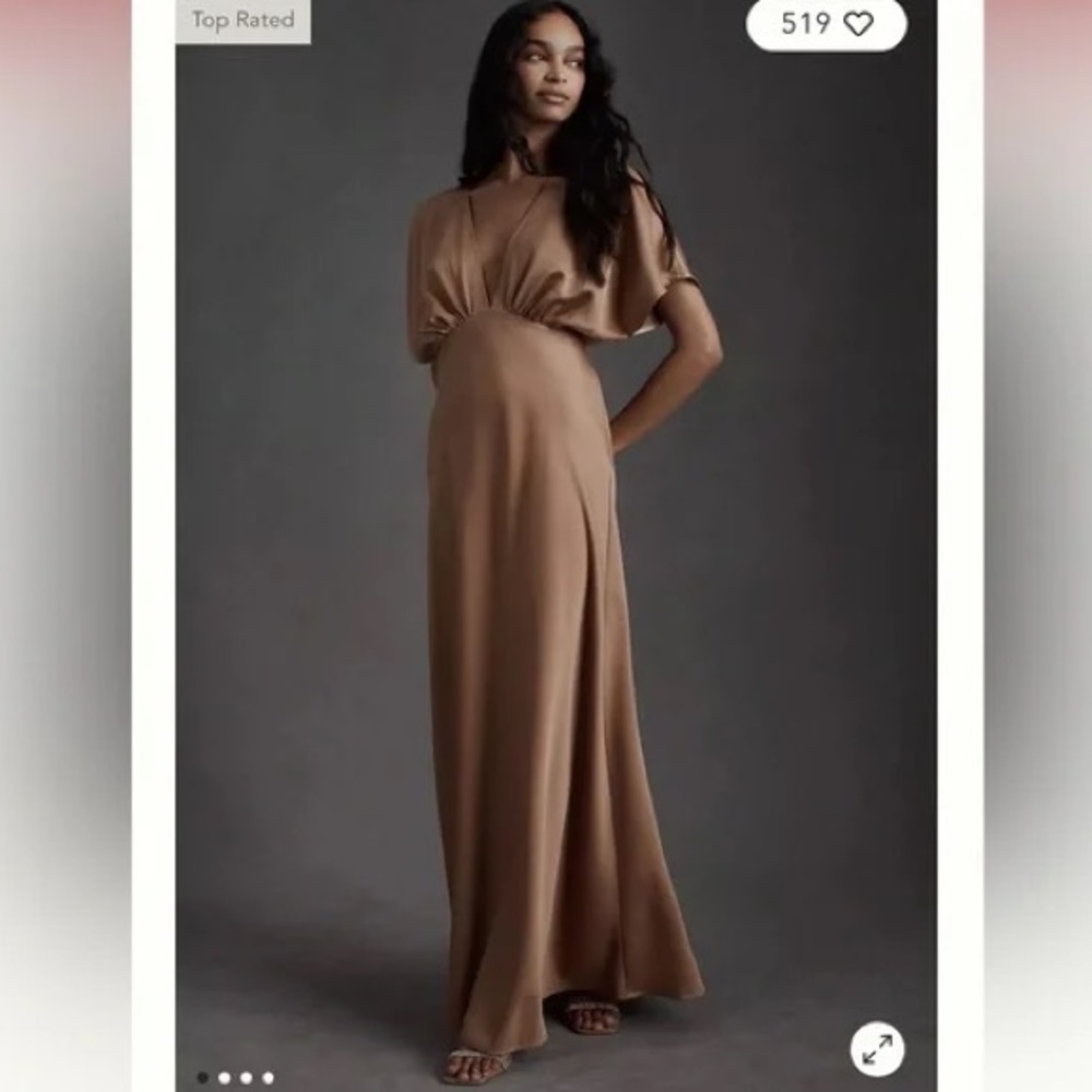BHLDN Leila Deep-V Flutter-Sleeve Satin A-Line Gown